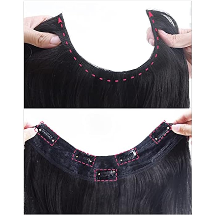 LesafeV Medium Length 12 Wavy U-Shape Part Half Wig One Piece Clip in Hair Extension Black Brown - Image 3